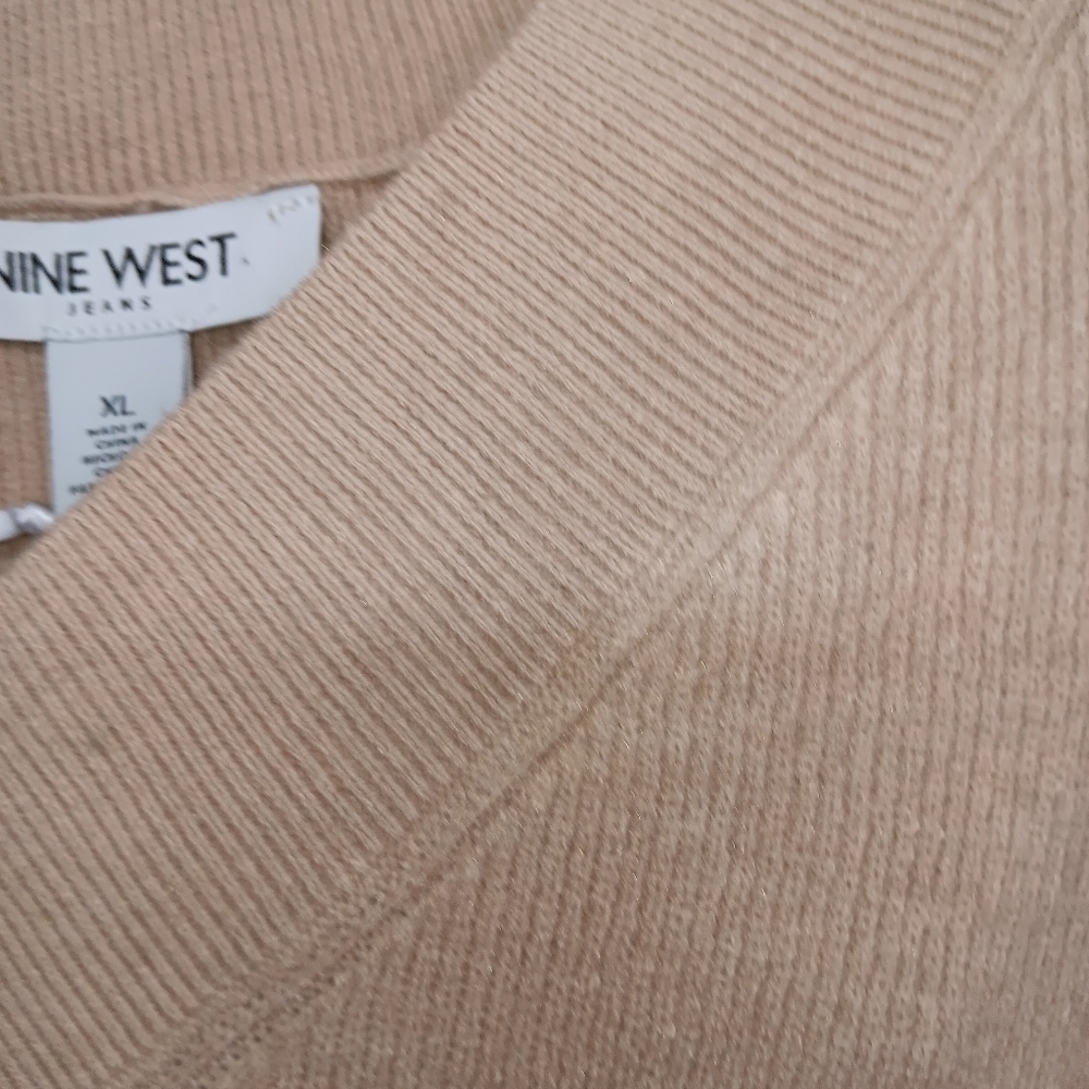 NWT NINE WEST V NECK SWEATER WOMENS XL TAN - Picture 4 of 7